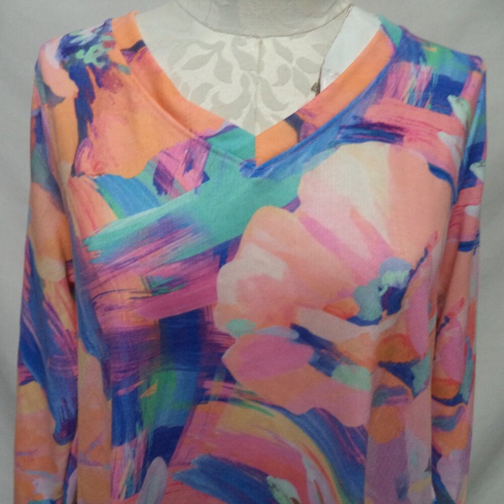 Soft Surroundings Felisa knit Floral tunic top blouse V-neck Size Sz Large Lg L - Picture 4 of 13